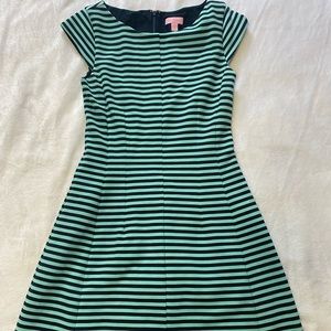 Turquoise and blue stripped Lilly Pulitzer dress.